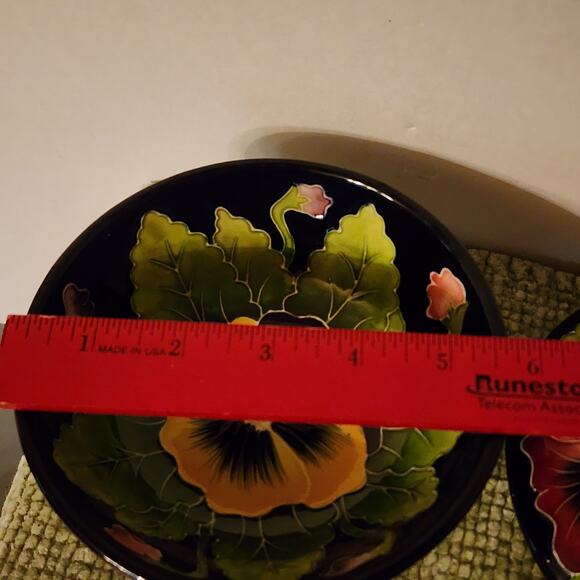 J. McCall Blue Sky 2004 Pansy Floral Covered Dish Footed Bowl 5x4 Handpainted - Picture 10 of 15